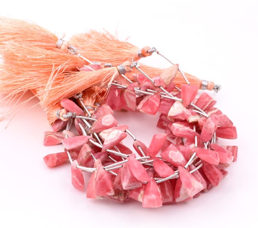 Rhodochrosite 9x15mm Faceted Pyramid gemstone bead strand