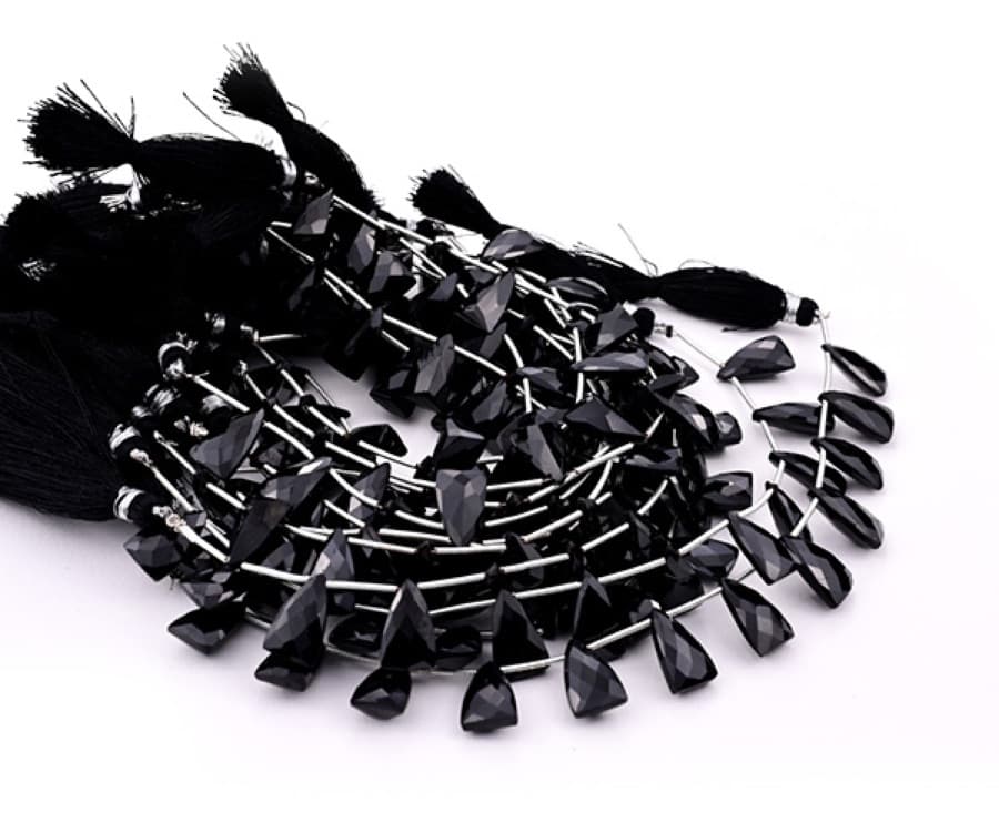 Black Onyx 9x15mm Faceted Pyramid gemstone bead strand