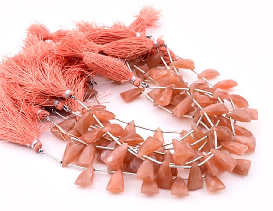 Peach Moonstone 9x15mm Faceted Pyramid gemstone bead strand