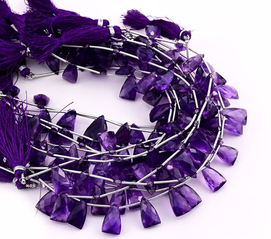 Amethyst 9x15mm Faceted Pyramid gemstone bead strand