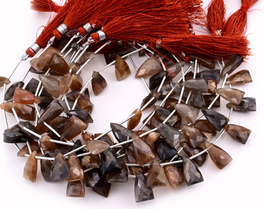 Golden Shine Moonstone 9x15mm Faceted Pyramid gemstone bead strand