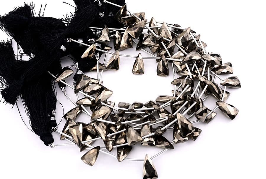 Pyrite 9x15mm Faceted Pyramid gemstone bead strand