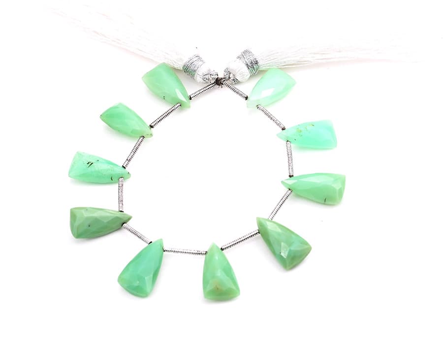 Chrysoprase 9x15mm Faceted Pyramid gemstone bead strand