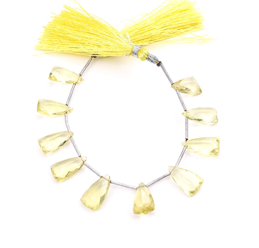 Lemon Quartz 9x15mm Faceted Pyramid gemstone bead strand