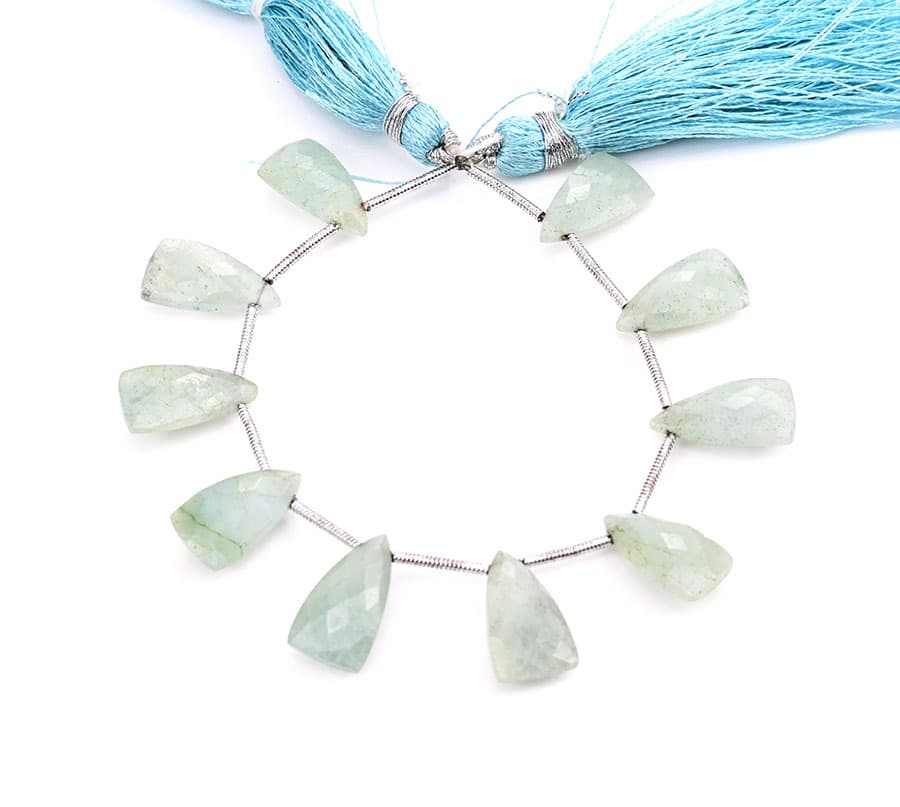 Milky Aquamarine 9x15mm Faceted Pyramid gemstone bead strand