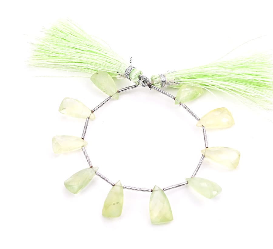 Prehnite 9x15mm Faceted Pyramid gemstone bead strand