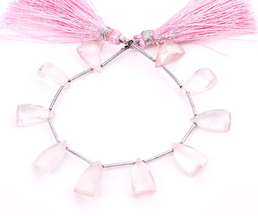 Rose Quartz 9x15mm Faceted Pyramid gemstone bead strand