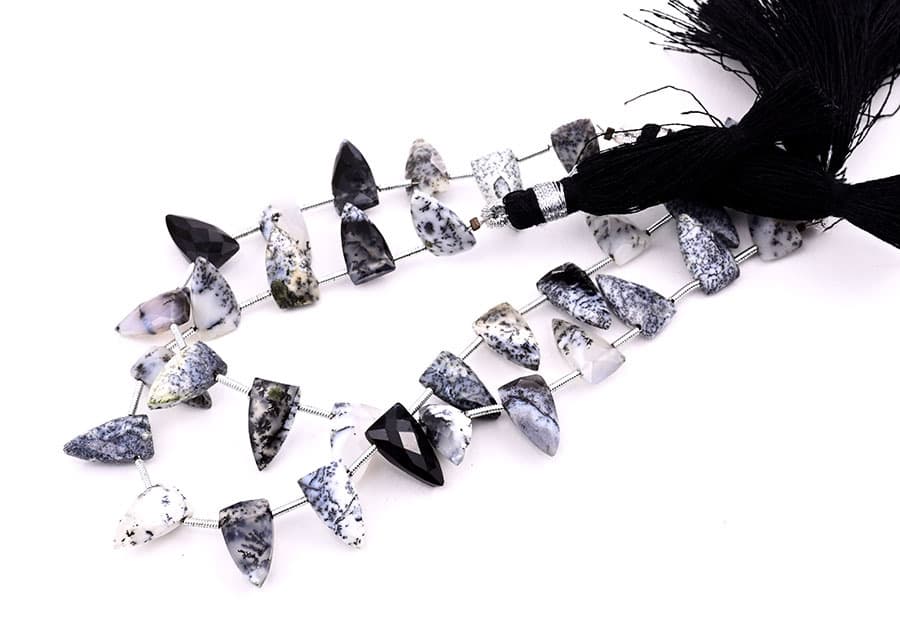 Dendrite opal 7x13mm Faceted Arrowhead gemstone bead strand