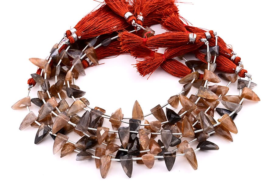 Golden Shine Moonstone 7x13mm Faceted Arrowhead gemstone bead strand