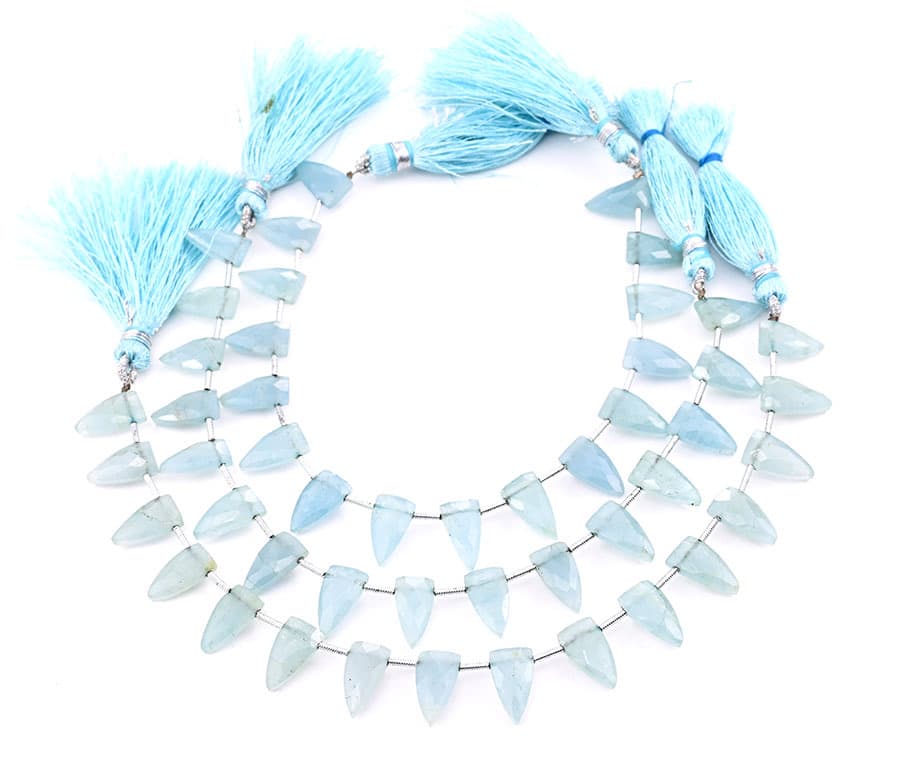 Milky Aquamarine 7x13mm Faceted Arrowhead gemstone bead strand