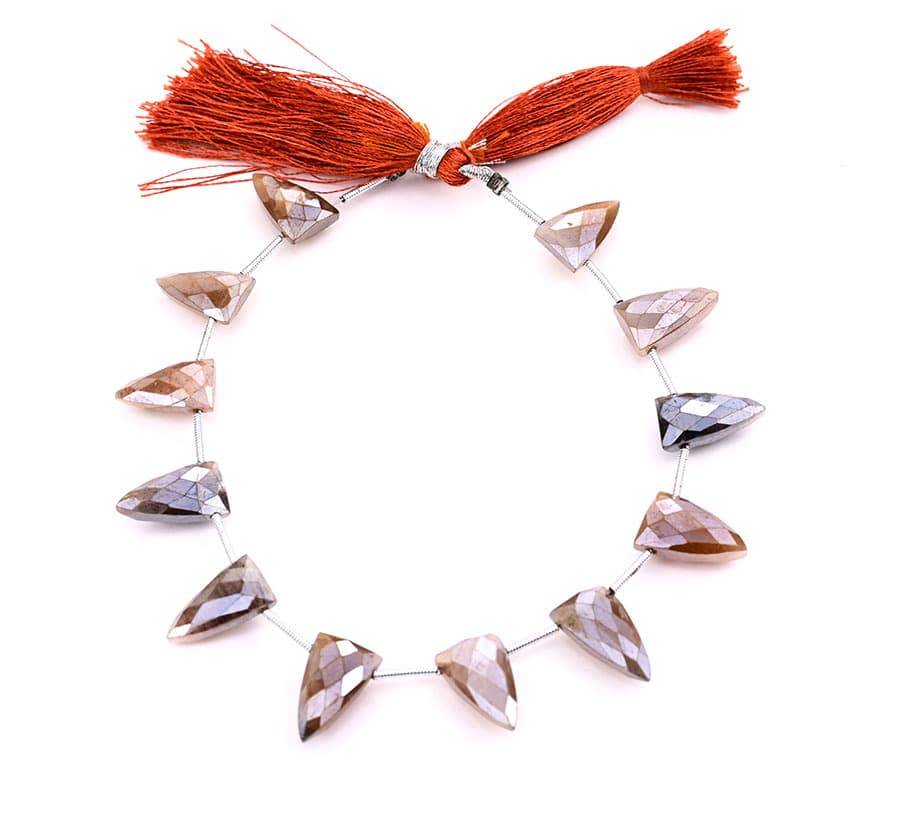 Golden Shine Moonstone 9x15mm Faceted Arrowhead gemstone bead strand