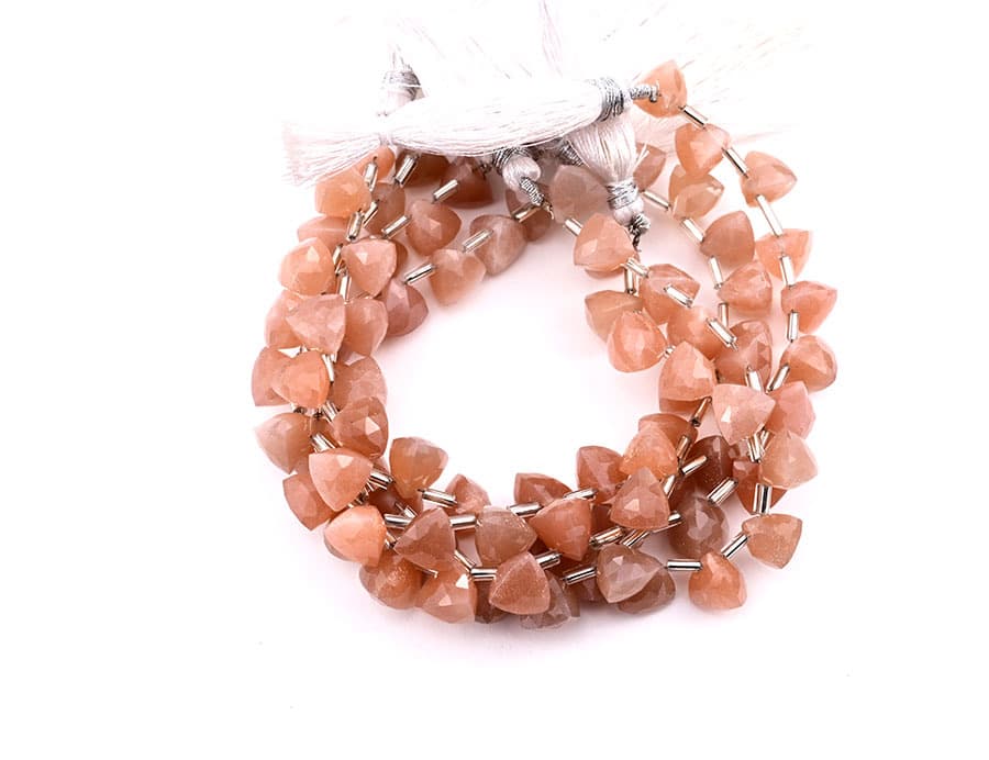 Peach Moonstone 9x10mm Faceted Trilliant gemstone bead strand