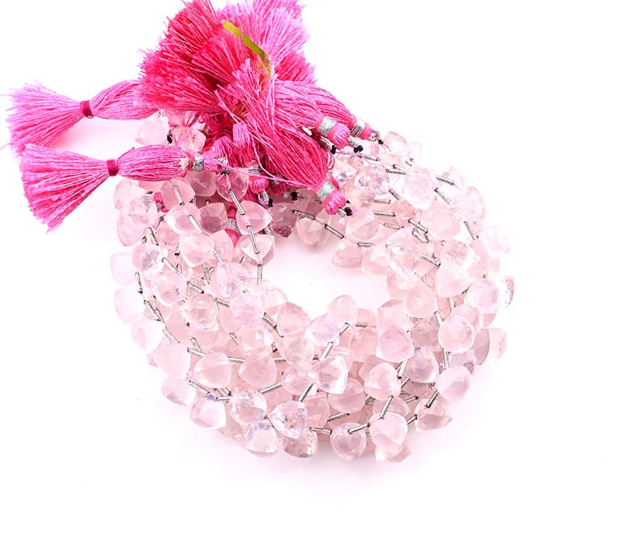 Rose Quartz 9x10mm Faceted Trilliant gemstone bead strand