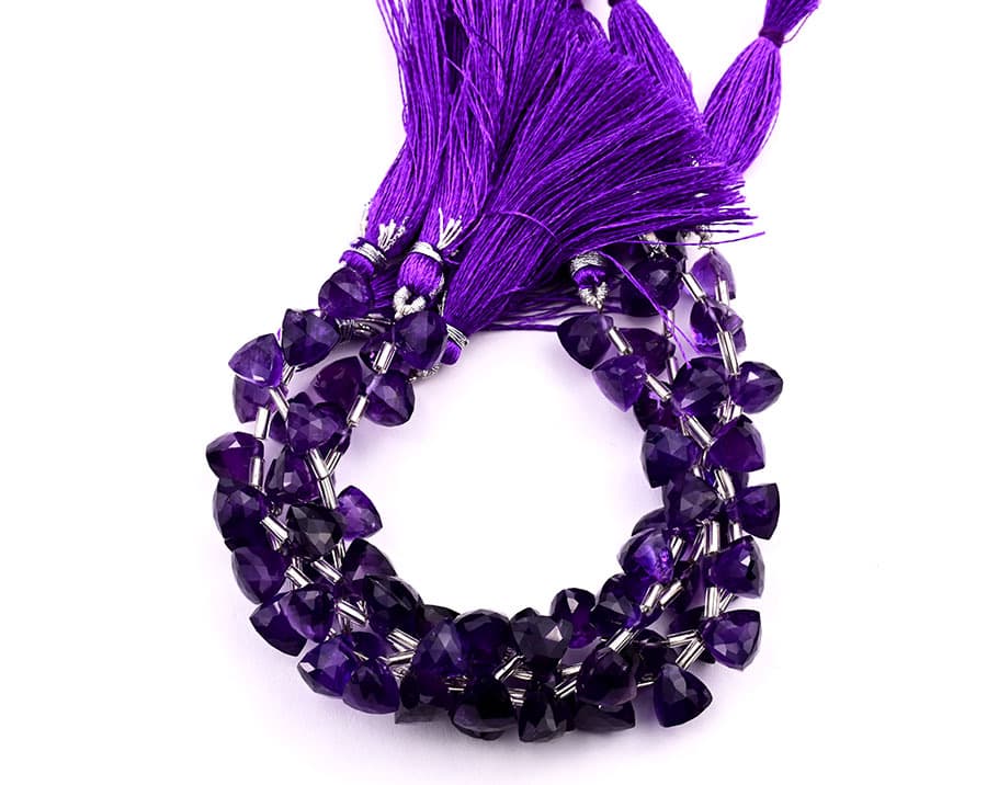 Amethyst 7x8mm Faceted Trilliant gemstone bead strand