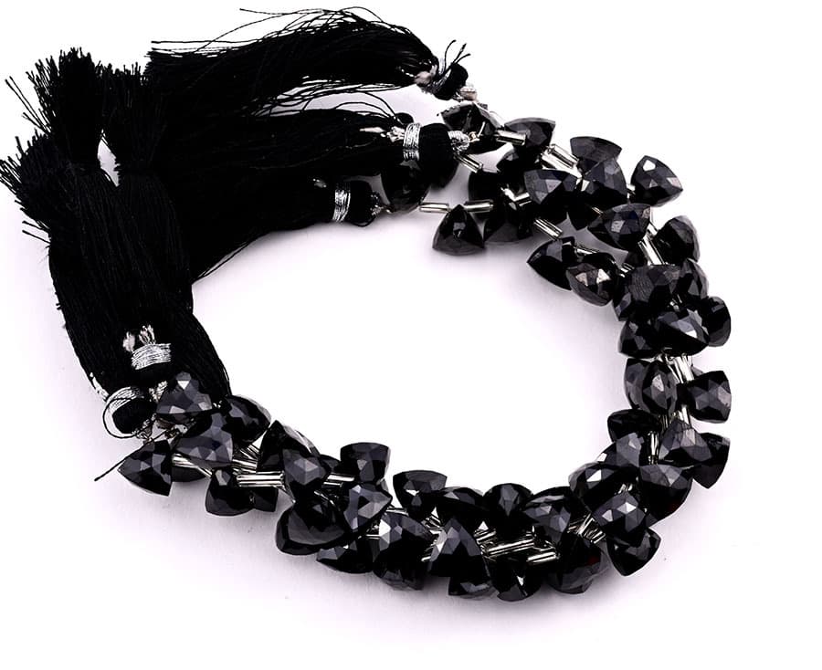 Black Spinal 7x8mm Faceted Trilliant gemstone bead strand