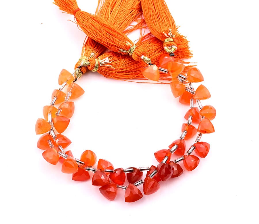 Carnelian 7x8mm Faceted Trilliant gemstone bead strand
