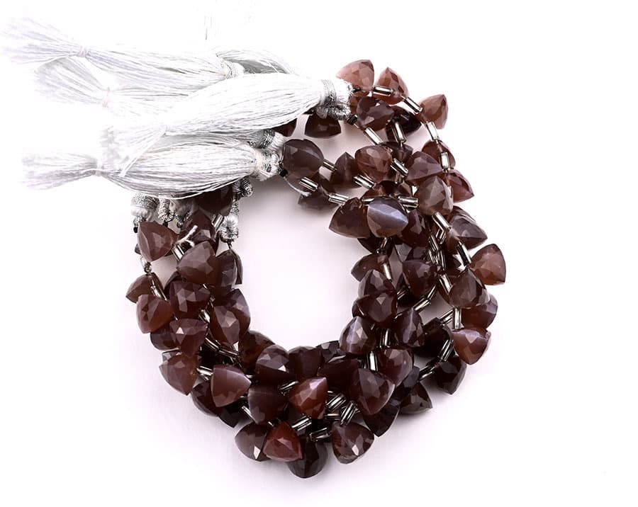 Chocolate Moonstone 7x8mm Faceted Trilliant gemstone bead strand