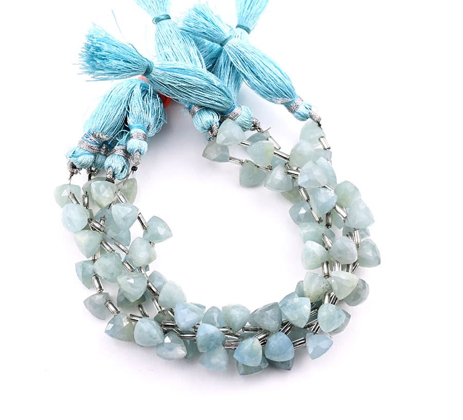 Milky Aquamarine 7x8mm Faceted Trilliant gemstone bead strand