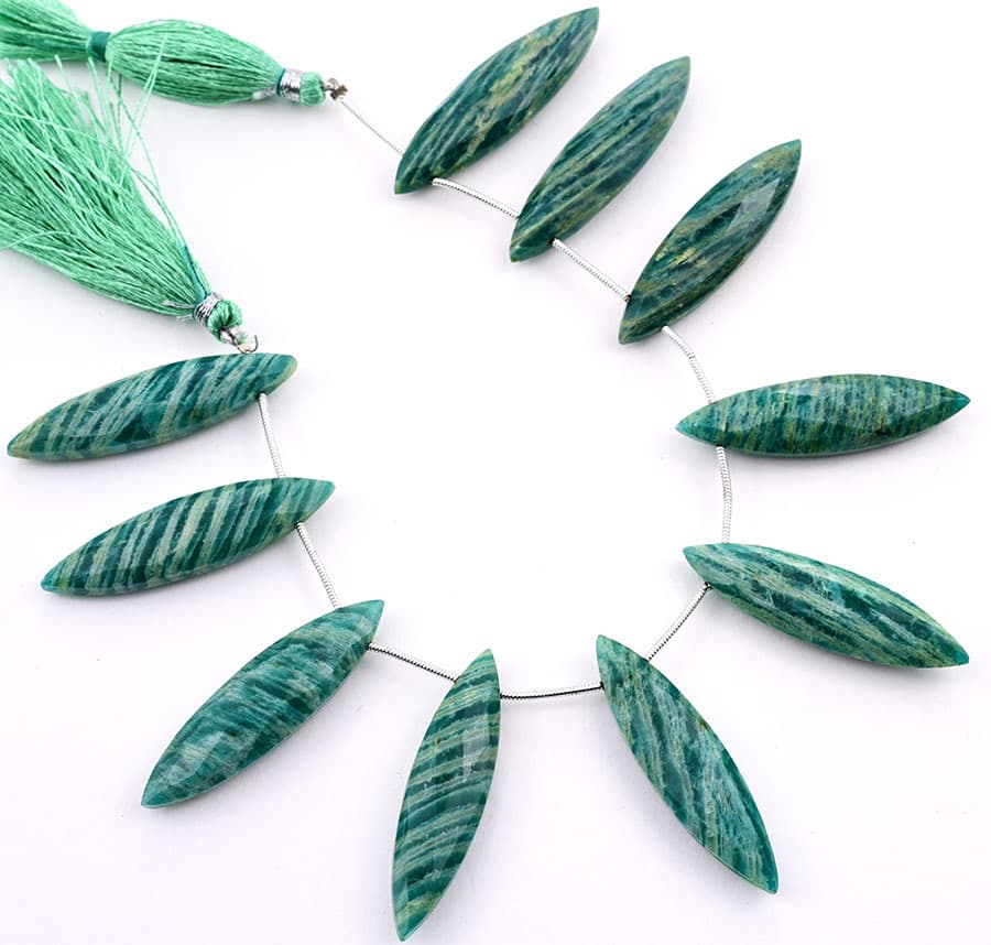 Russian Amazonite 11x40mm Faceted Marquise gemstone bead strand