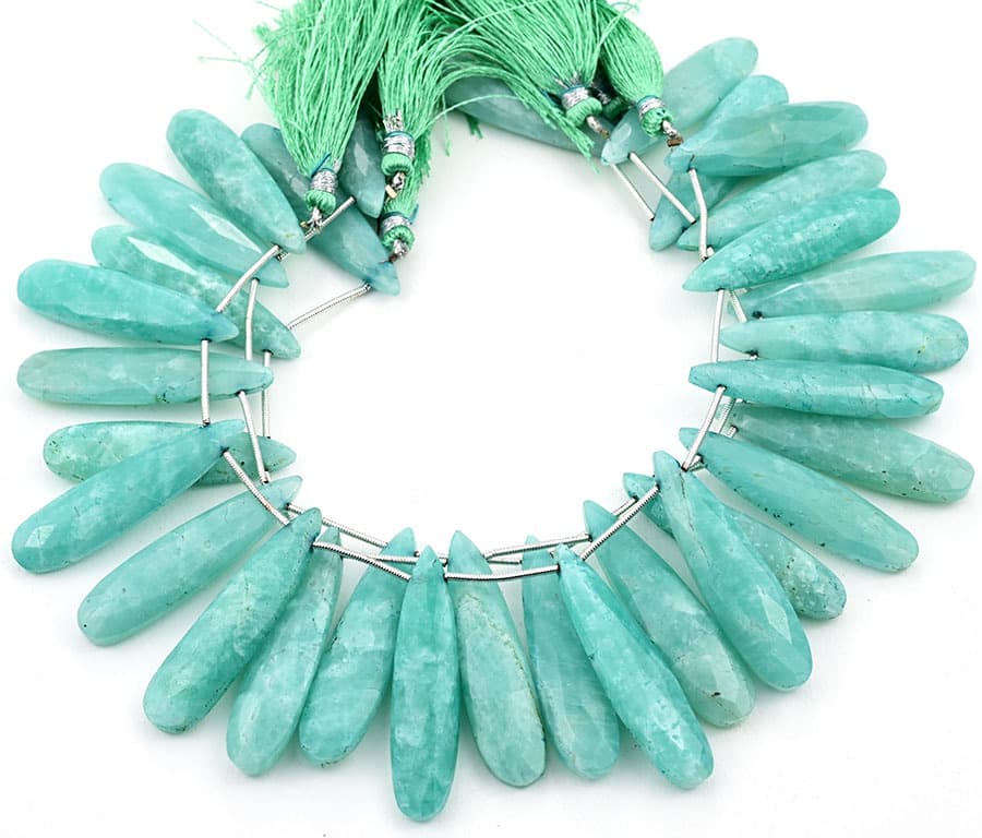 Amazonite 10x40mm Faceted Pear gemstone bead strand