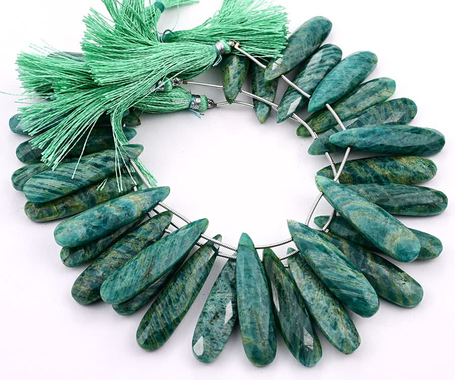 Russian Amazonite 10x40mm Faceted Pear gemstone bead strand