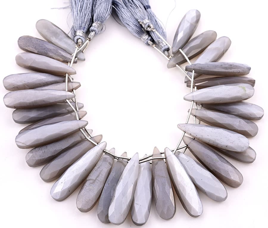 Gray Moonstone 10x40mm Faceted Pear gemstone bead strand