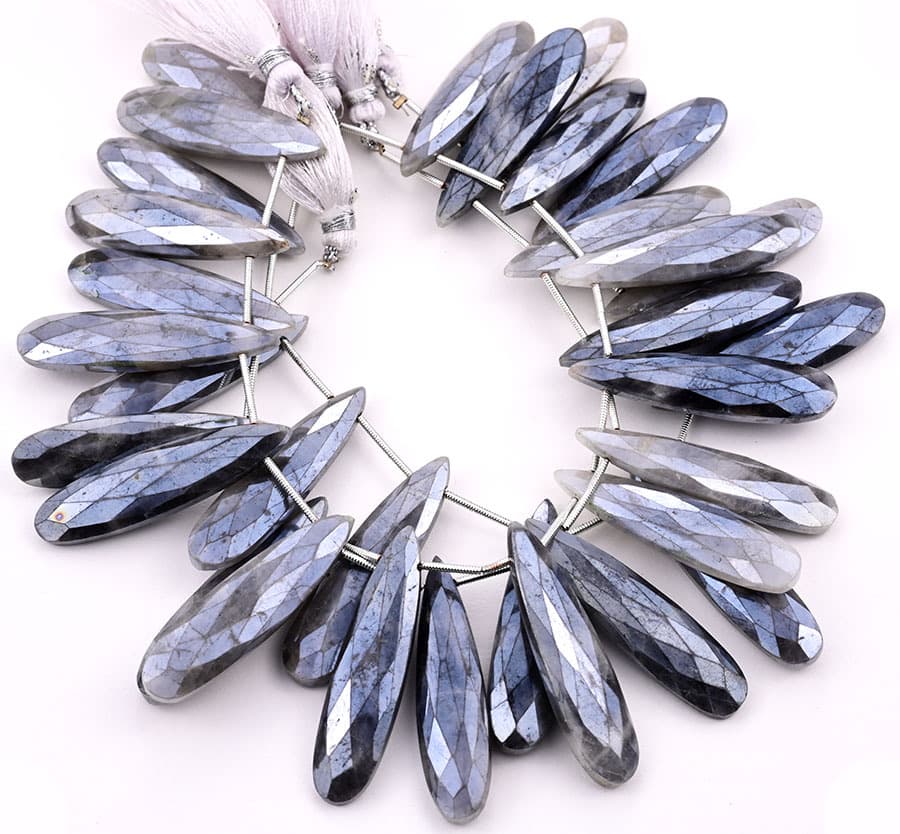 Gray Silverite 10x40mm Faceted Pear gemstone bead strand