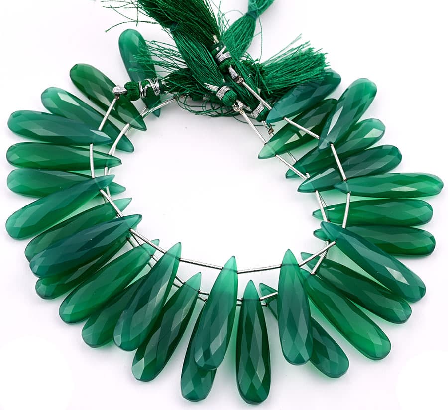Green Onyx 10x40mm Faceted Pear gemstone bead strand