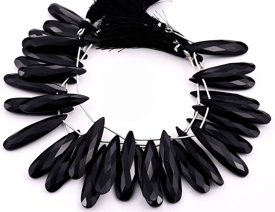 Black Onyx 10x40mm Faceted Pear gemstone bead strand