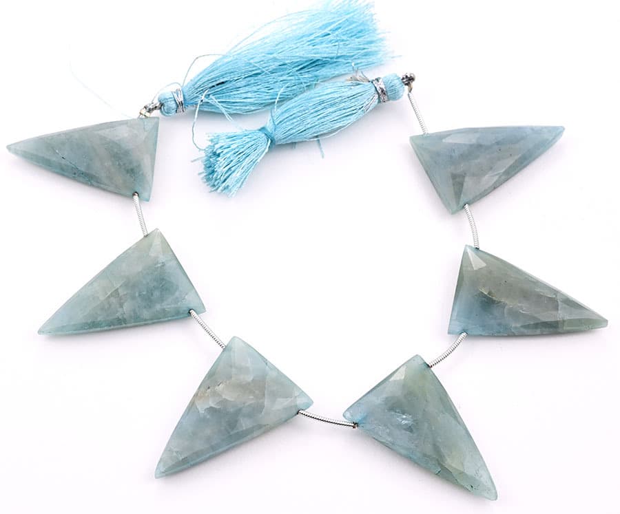 Milky Aquamarine 22x34mm Faceted Triangle gemstone bead strand