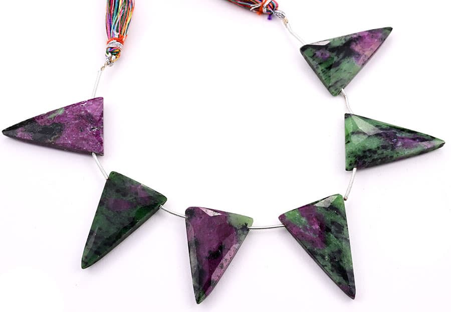 Ruby Zoisite 22x34mm Faceted Triangle gemstone bead strand