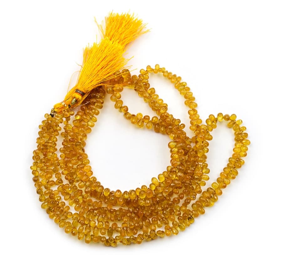 Natural Yellow Sapphire 3X4mm Faceted Tear Drop gemstone bead strand