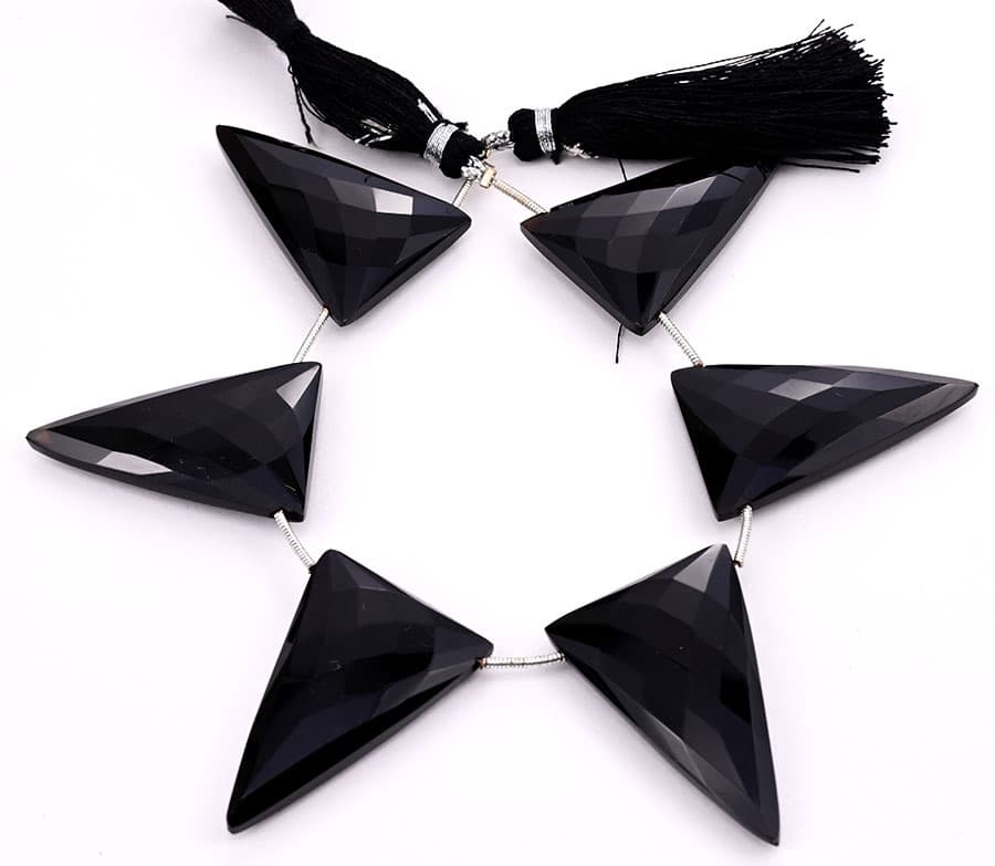 Black Onyx 22x34mm Faceted Triangle gemstone bead strand