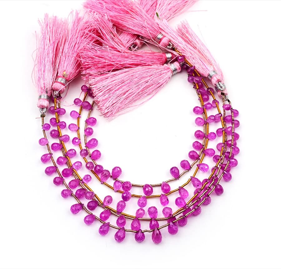 Natural Pink Sapphire 5X7-7X10mm Faceted Tear Drop gemstone bead strand