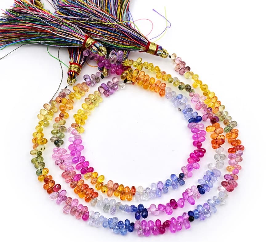 Natural Multi Saphire 2X4mm Faceted Tear Drop gemstone bead strand