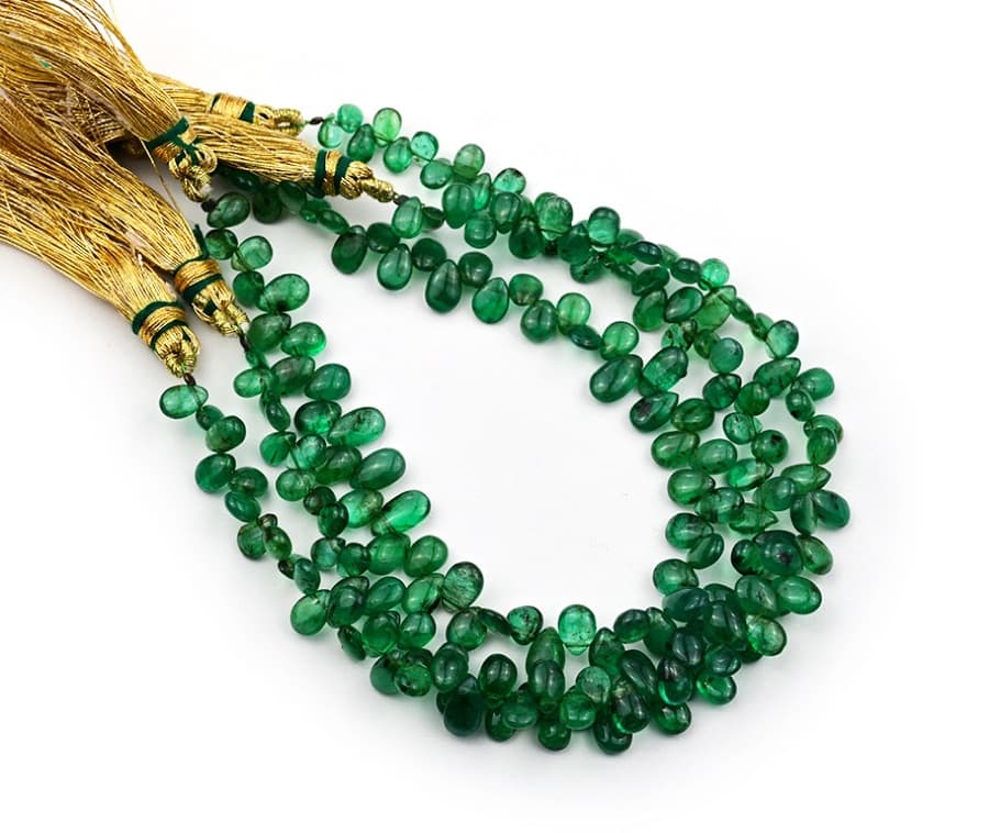 Natural Emerald 4X8mm-5X7mm Smooth Pear – gemstone bead strand