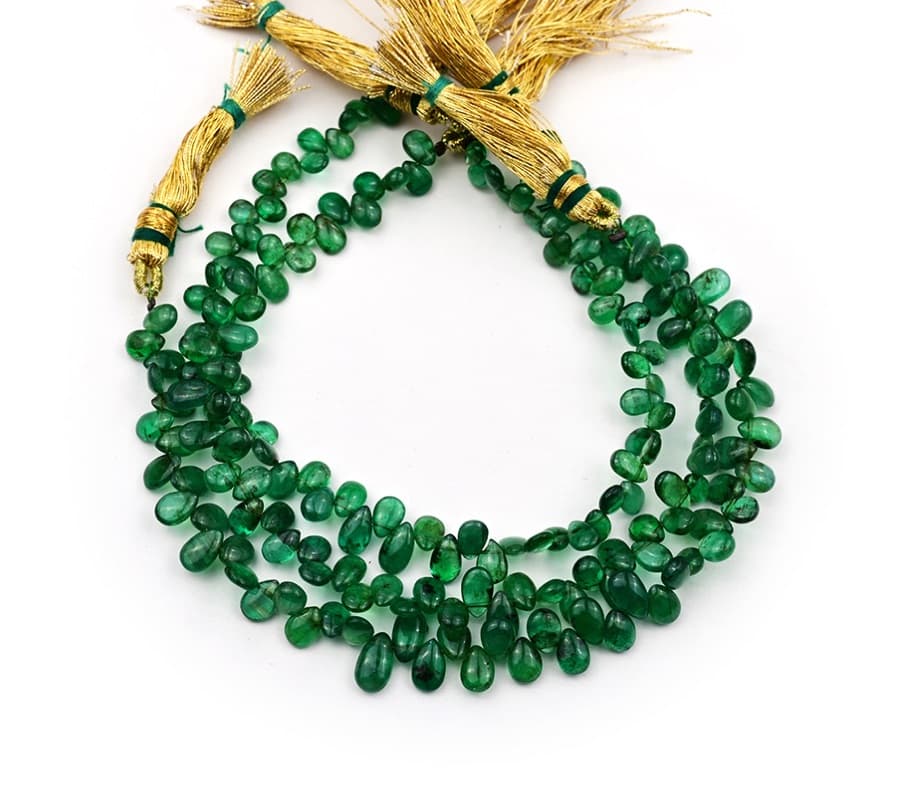 Natural Emerald 4X8mm-5X7mm Smooth Pear – gemstone bead strand