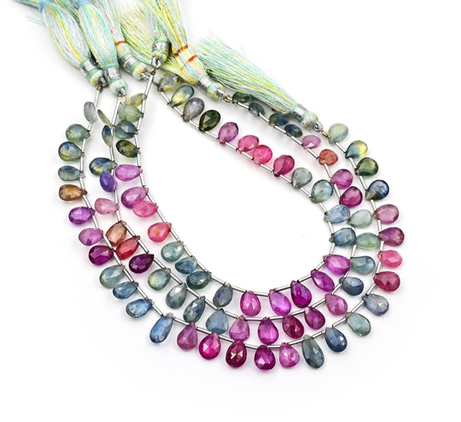 Natural Multi Umba Sapphire 6x9mm Faceted Pear gemstone bead strand