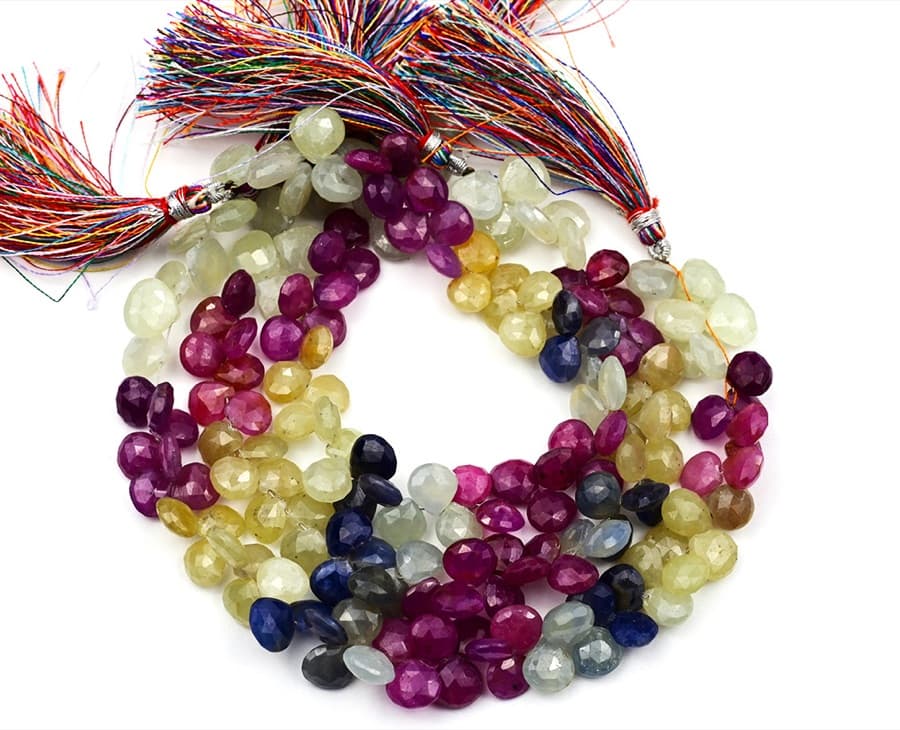 Natural Multi Umba Sapphire 8mm Faceted Heart gemstone bead strand