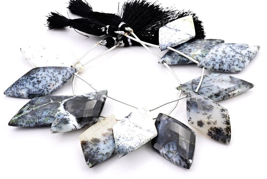 Dendrite opal 24x44mm Faceted Diamond Cut gemstone bead strand