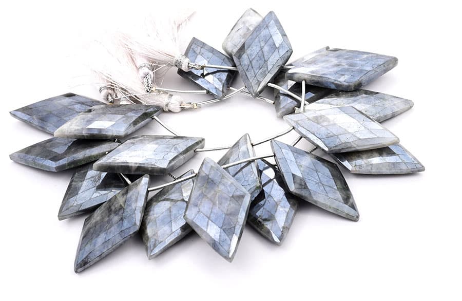 Gray Silverite 24x44mm Faceted Diamond Cut gemstone bead strand