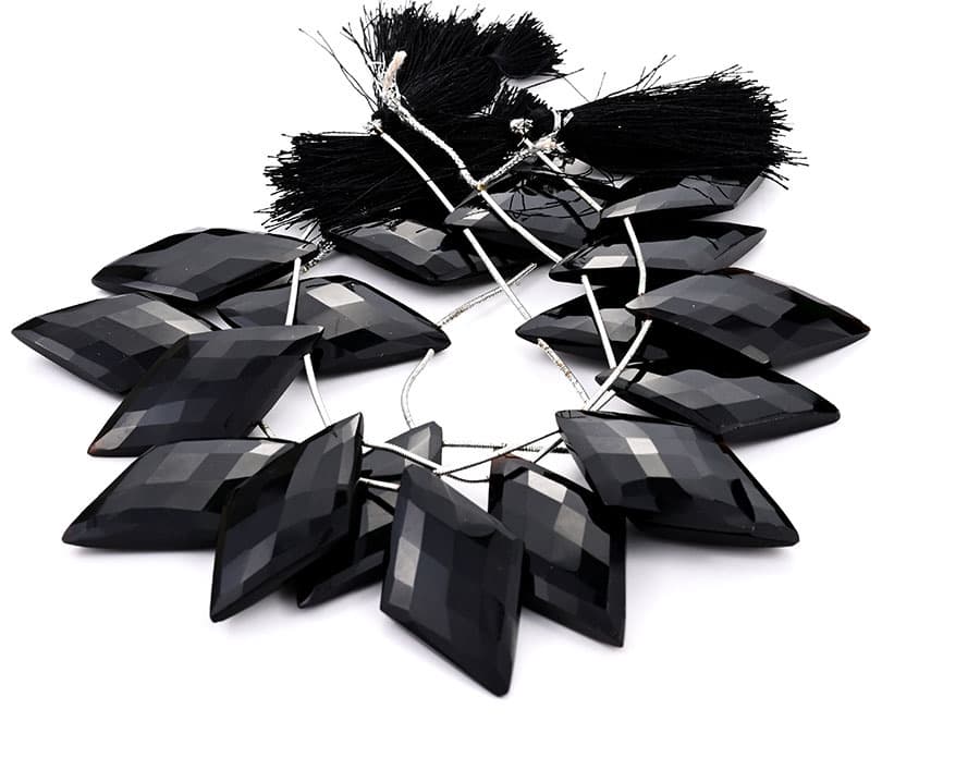 Black Onyx 24x44mm Faceted Diamond Cut gemstone bead strand