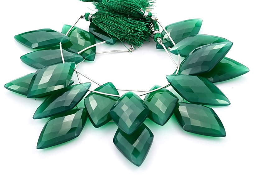 Green Onyx 24x44mm Faceted Diamond Cut gemstone bead strand