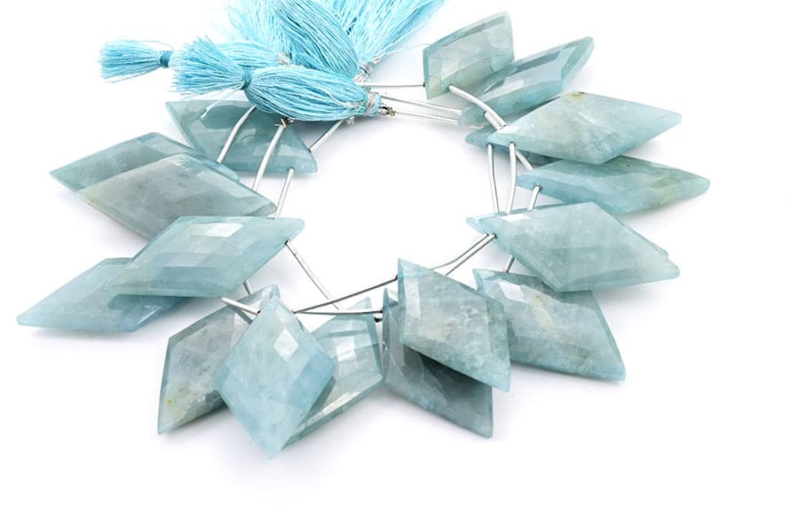 Milky Aquamarine 24x44mm Faceted Diamond Cut gemstone bead strand
