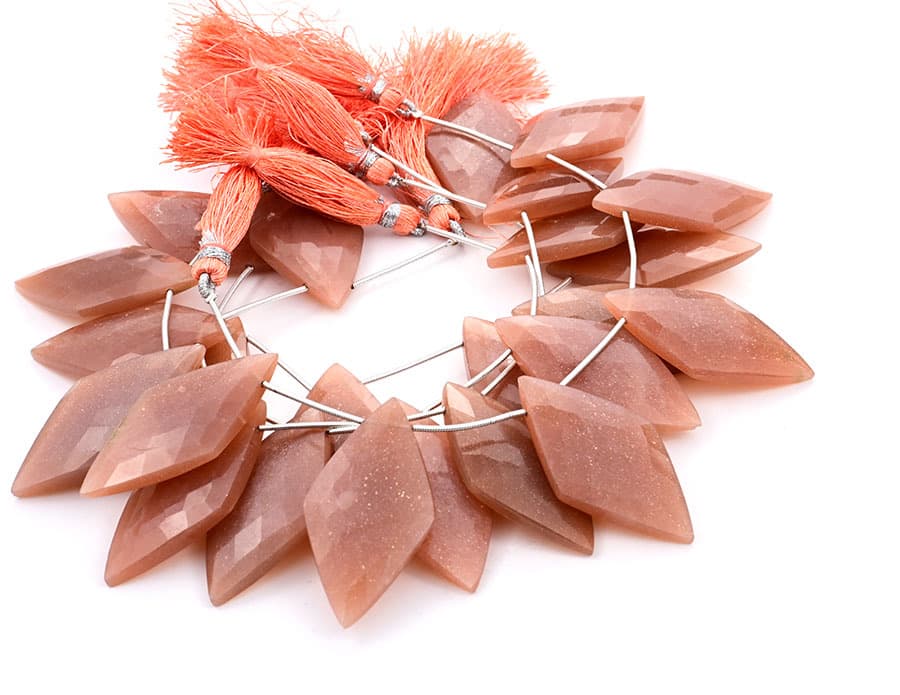 Peach Moonstone 24x44mm Faceted Diamond Cut gemstone bead strand