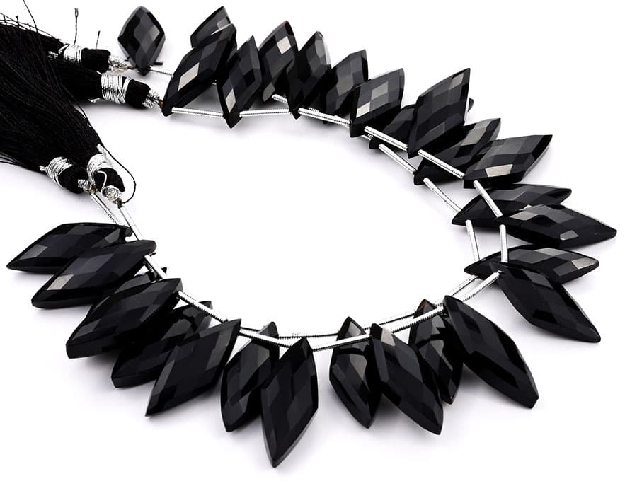 Black Onyx 10x25mm Faceted Diamond Cut (Small) gemstone bead strand