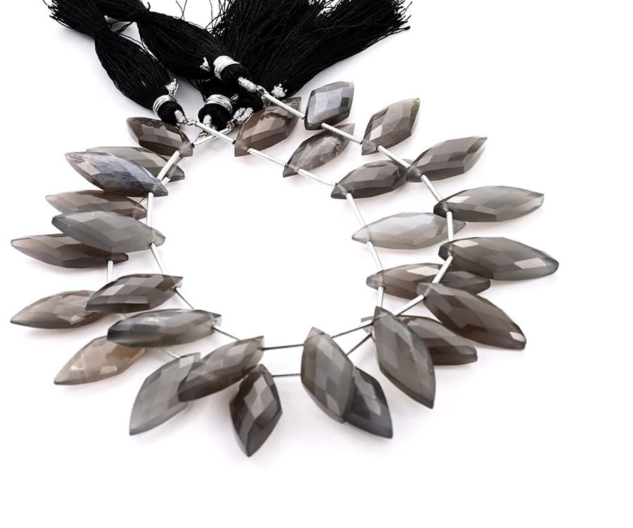 Gray Moonstone 10x25mm Faceted Diamond Cut (Small) gemstone bead strand