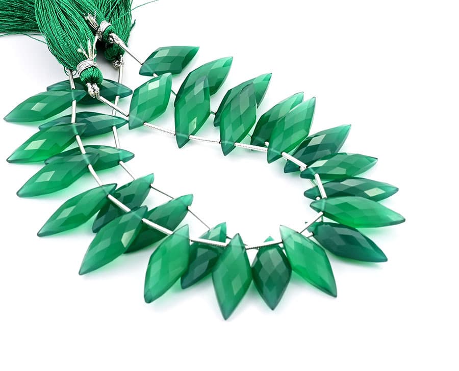 Green Onyx 10x25mm Faceted Diamond Cut (Small) gemstone bead strand