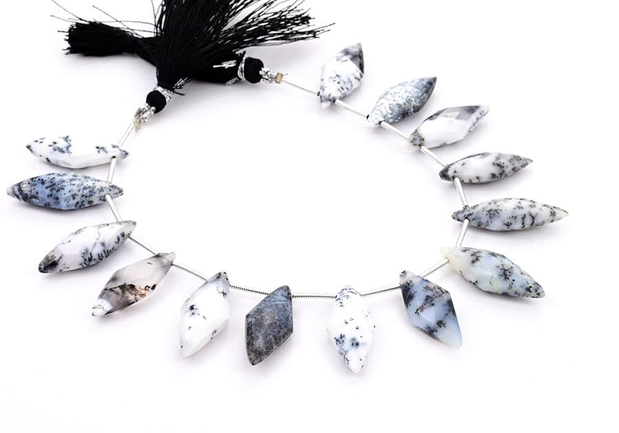 Dendrite opal 10x25mm Faceted Diamond Cut (Small) gemstone bead strand