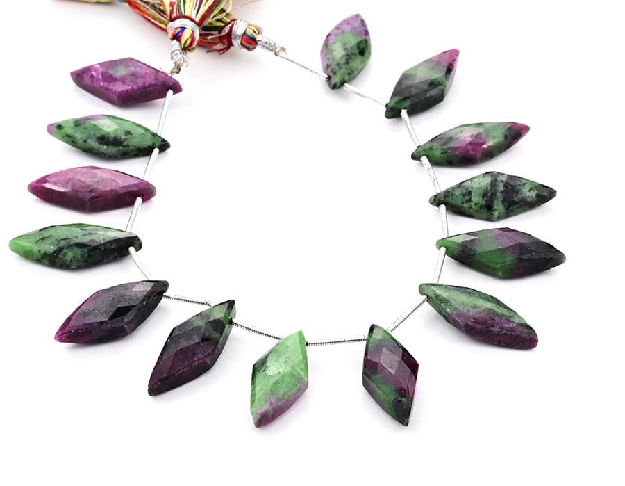 Ruby-Ziosite 10x25mm Faceted Diamond Cut (Small) gemstone bead strand